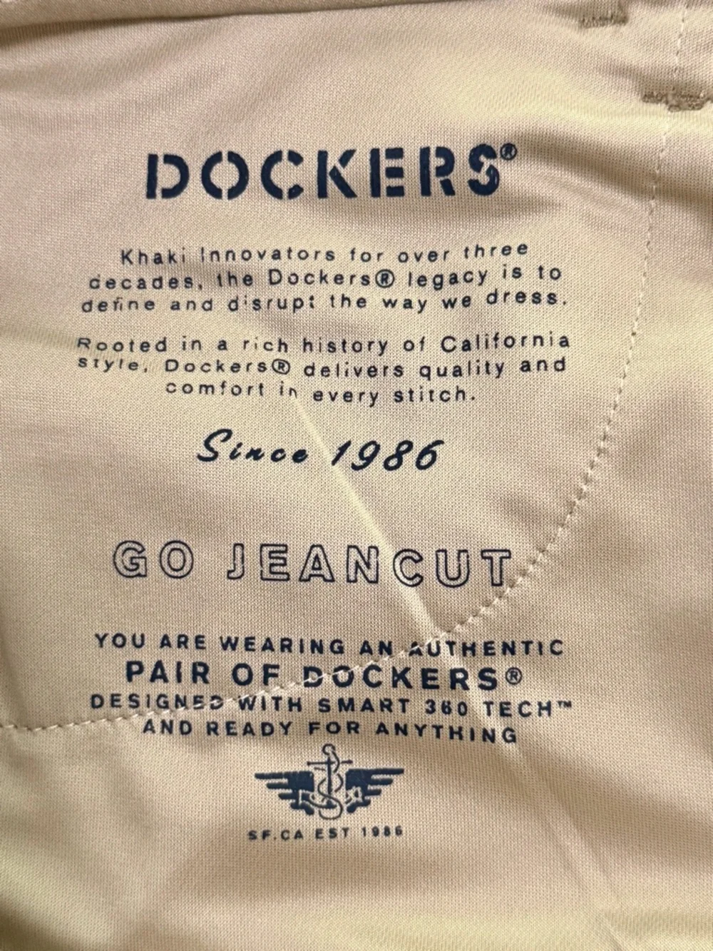 Dockers Pants Go Jean Cut Straight Fit Security Pocket British Khaki Size 34x32